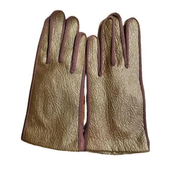 Vintage 60s Brown Textured Leather Fleece Lined Gloves Women One Size NWOT
