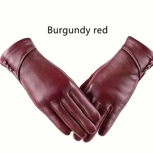 Genuine Leather Burgundy Red Woman’s Gloves Touchscreen and Cashmere Lining