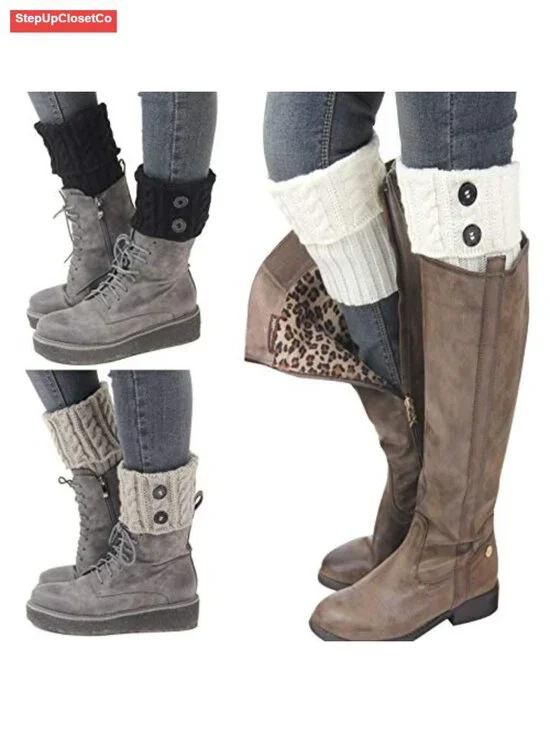 3 Pairs Crochet Knit Boot Cuffs Leg Warmers Stretchy Acrylic Winter Boot Socks