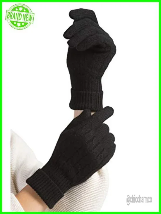 100% Pure Cashmere Cable Knit Gloves for Women