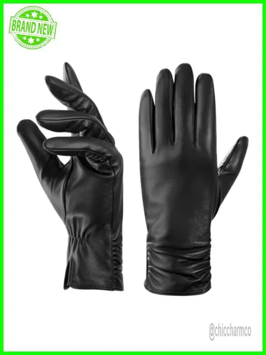 Genuine Leather Gloves Cashmere Lined Touchscreen Driving Gloves