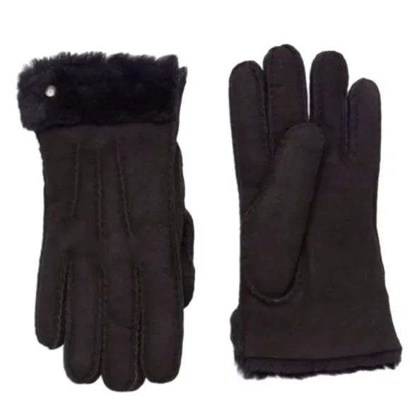 UGG Classic Perforated Genuine Dyed Shearling Gloves Black NEW w tag Size Small