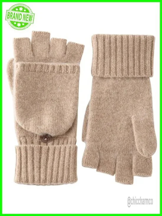 100% Cashmere Fingerless Gloves with Convertible Mittens Flap Women Warm