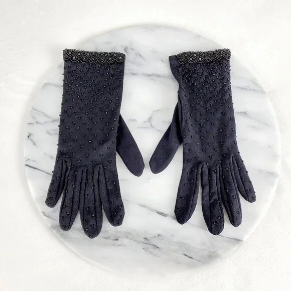 Vintage by Style Rite‎ Black Beaded Gloves