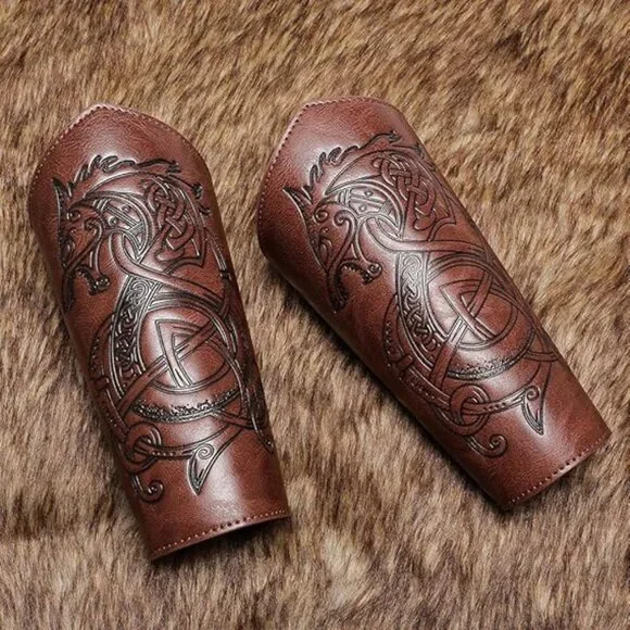 Dragon Embossed‎ Arm Bracers Medieval Viking Gauntlet Cosplay