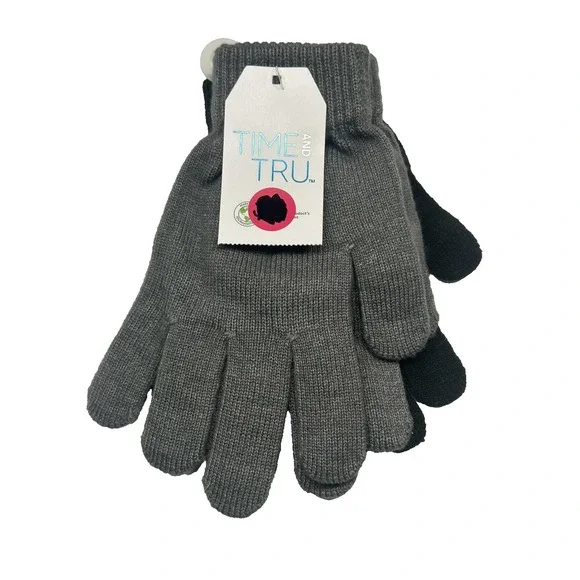 NEW time and tru womens 2 pairs winter gloves‎ black & grey