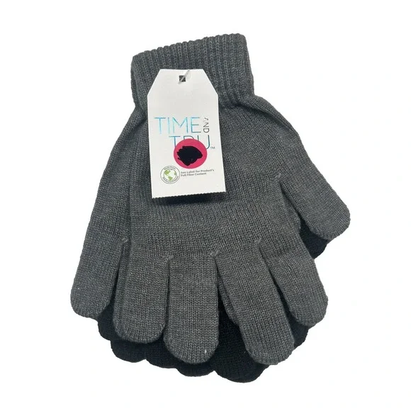 NEW time and tru‎ womens 2 pairs winter gloves black & grey