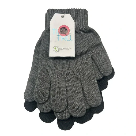 NEW time and tru womens 2 pairs winter gloves‎ black & grey