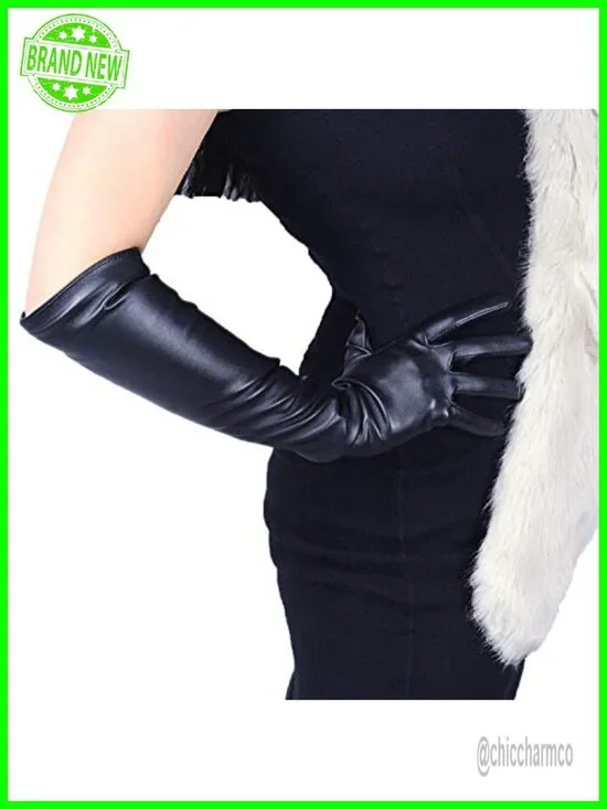 Long Faux Leather Gloves Over Elbow Opera Length Winter Warmers