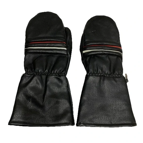 Vintage Mittens Black Red White Strips Mittens‎ Glove THERMAL LINED One Size