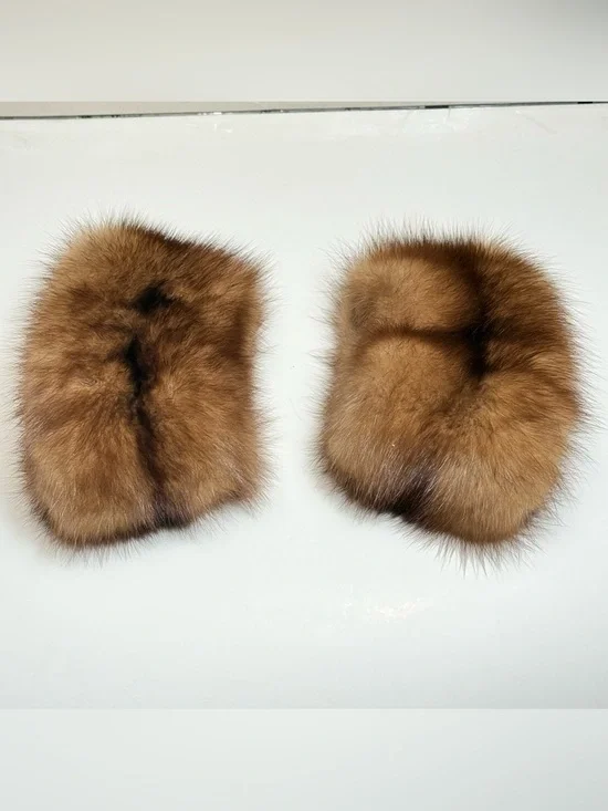 Vintage Authentic Real Sable Fur Cuff Rings Wrist Warmers Premium Luxury Satin