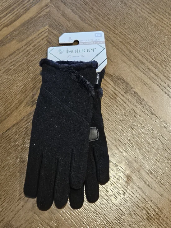 isotoner Women's Black Fleece-Trim Touchscreen Gloves