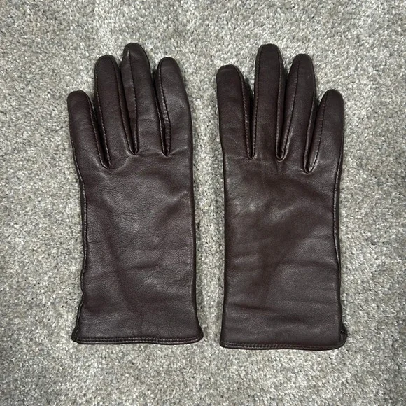 Charter Club Womens Dark‎ Brown Leather Gloves Knit Lined Size Large