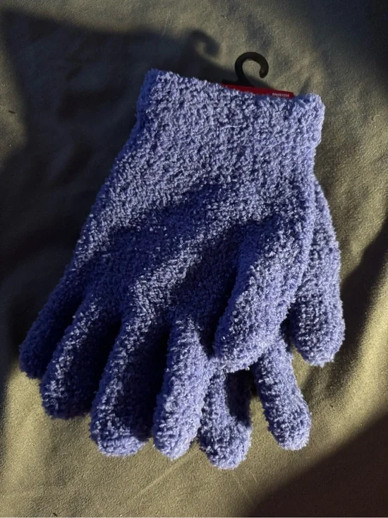 Blue Fuzzy Winter Gloves Soft Cozy One Size