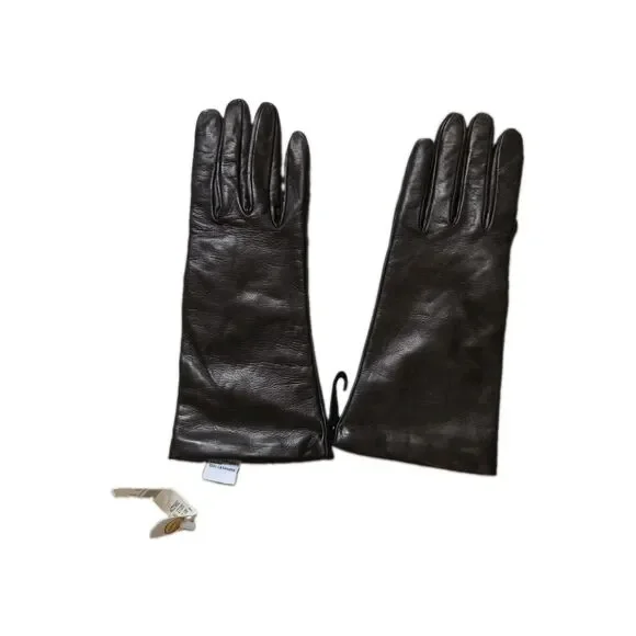 NWT Talbots Italian Leather Cashmere Lined Gloves Black Womens Size 8 Made Italy
