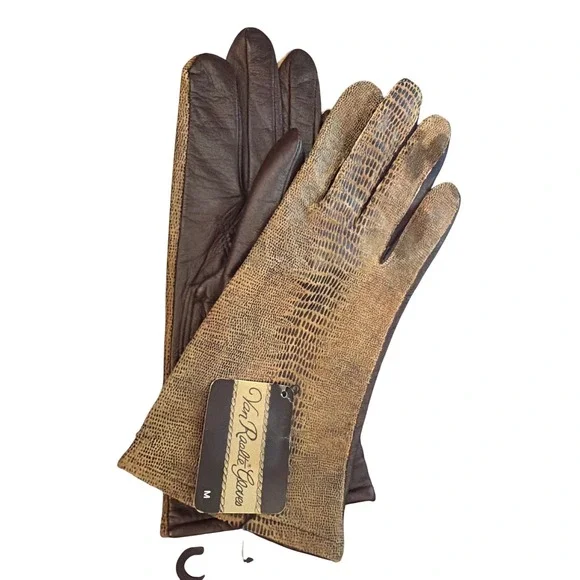 Vintage Van Raalte Deadstock Leather Gloves Snakeskin Print Dark Academia Retro
