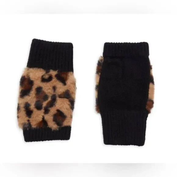 NEW! Adrienne Landau Faux Fur Fingerless Gloves *Black Leopard*