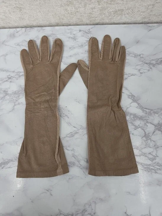 Vintage Fownes Long Taupe Leather Gloves