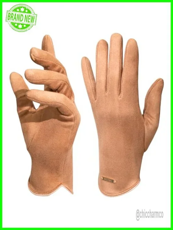 Touchscreen Slim Cut Suede Winter Gloves with Thermal Crystal Velvet Lining