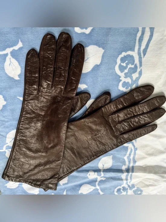 Vintage Women's Driving Gloves Brown Leather, Size 6.5 Silk Lined Made In France