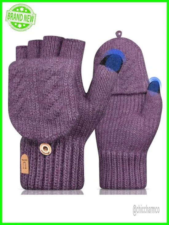 Fingerless Gloves Thermal Mittens Touch Screen Knit Half Finger for Running Dog