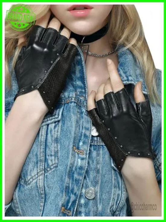 Fingerless Leather Gloves for Driving Motorcycle Unlined Half Finger Sheepskin