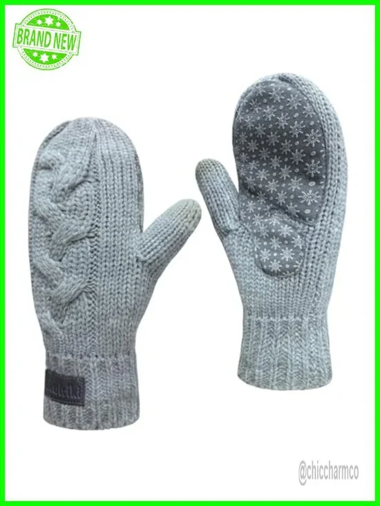 Touchscreen Mittens | Sherpa Lined Cable Knit | Snowflake Grip | Winter Gloves