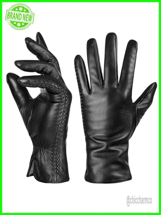 Genuine Sheepskin Leather Touchscreen Gloves Cashmere Lined Warm Winter Driving