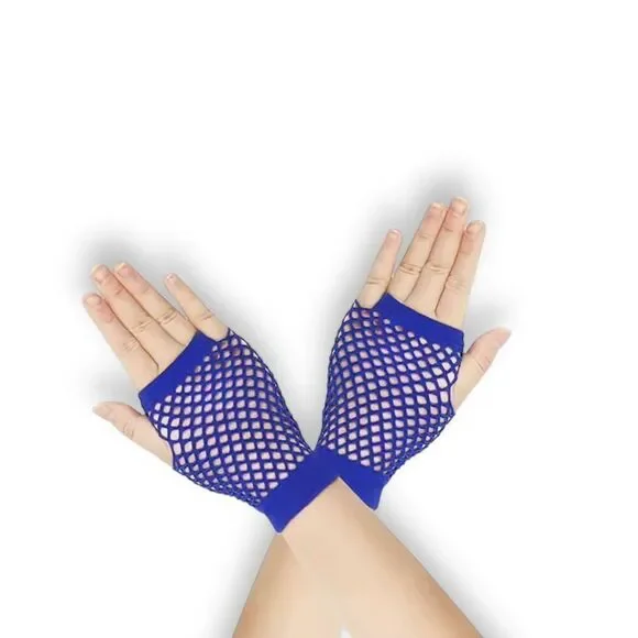 Blue Neon Mesh Fishnet Short Hand Cover Gloves - NEW