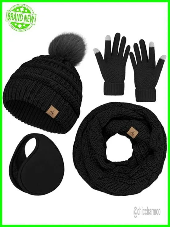 Winter Hat Scarf Gloves Set with Ear Muffs Touch Screen