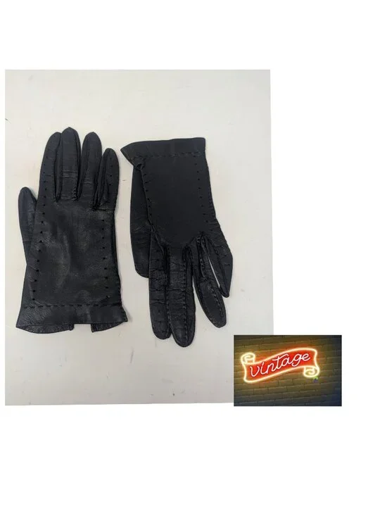 Vintage Black Leather Gloves X Small Perforated