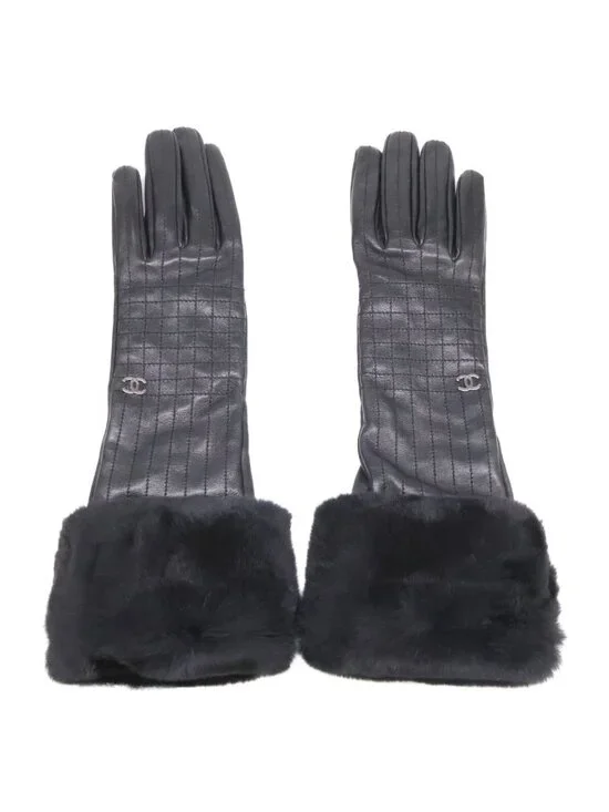 Chanel CC Logo Rabbit Fur Sheep Leather Gloves