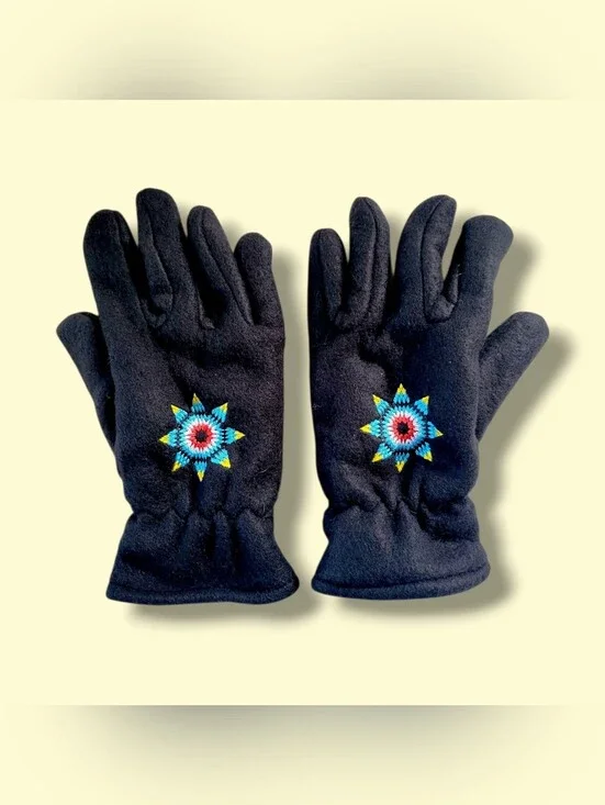 NWOT Vintage Black Colorful Embroidered SW Star Fleece Winter Gloves