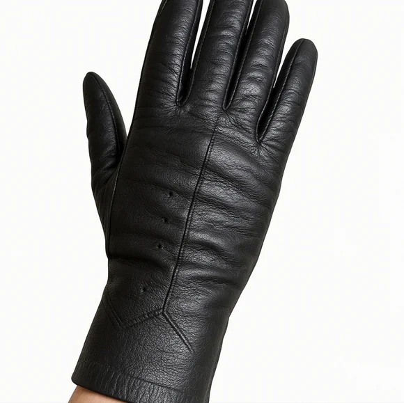 Vintage Art Deco Design Black Leather Mid arm  Gloves M