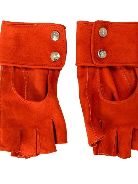 Scuderia Ferrari Women's 100% Brown Suede Leather Fingerless Gloves Sz Small