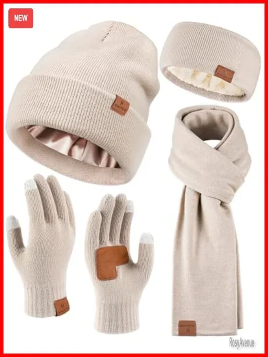 Warm Winter Hat Scarf Gloves Headband Set Fleece Lined Touchscreen Gloves
