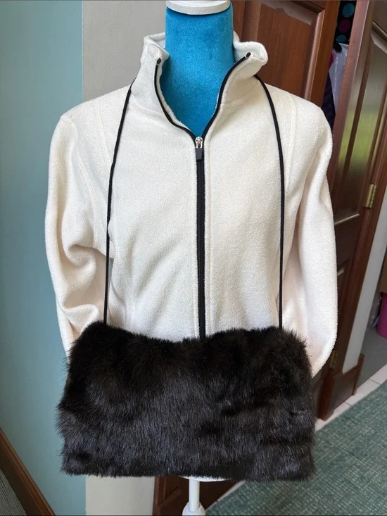 Hand Warmer  Muff   Faux fur Around the neck string keeper Brown black  adult