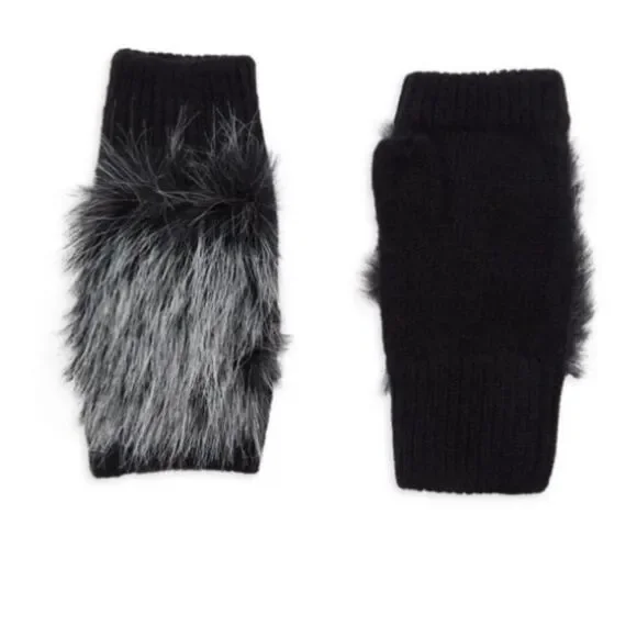 NEW! Adrienne Landau Faux Fur Fingerless Gloves *Black Snow*