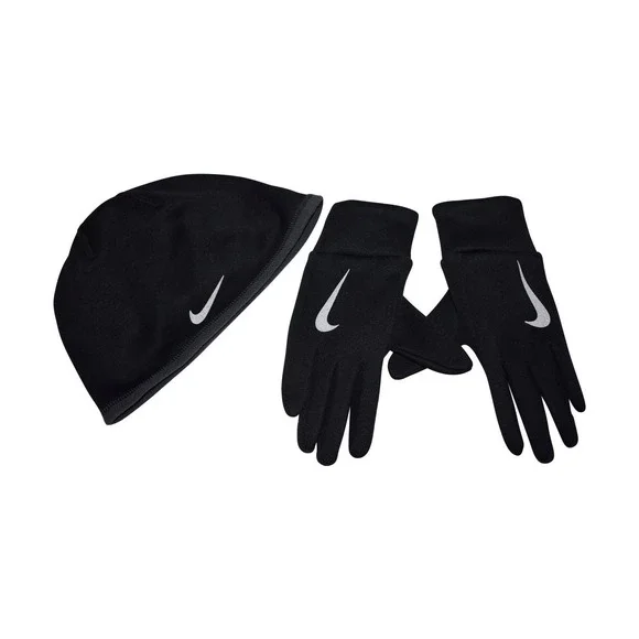 Nike Run Set‎ Thermal Hat and Gloves Reflective Black Silver Womens XS/S New