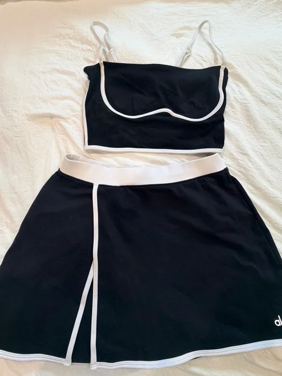 ALO Yoga Black and White Contrast Two-Piece Skirt Set