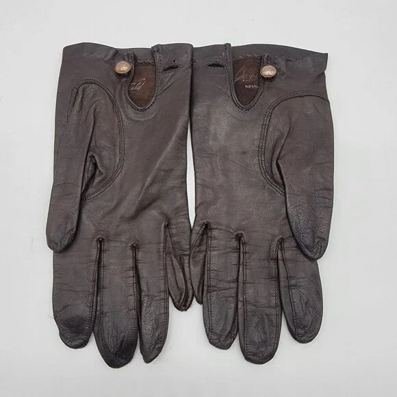 Vintage‎ Alexette Bacmo Leather Gloves Size 6.5 Super Soft Brown Button Close