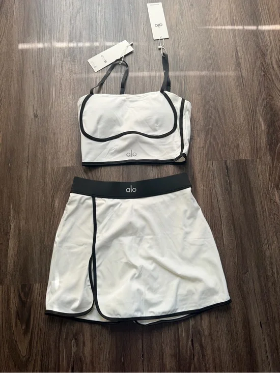 ALO Yoga White Skort Set with Black Trim
