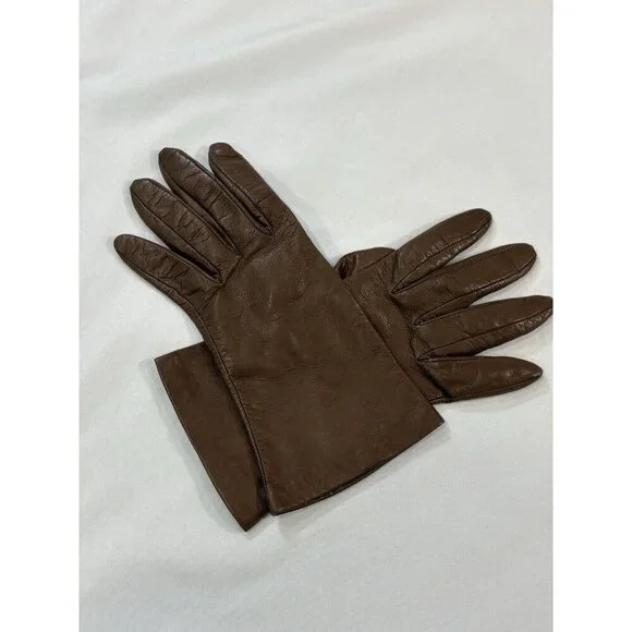Neiman Marcus Women's Brown Soft Leather Silk Lined Gloves Size 7