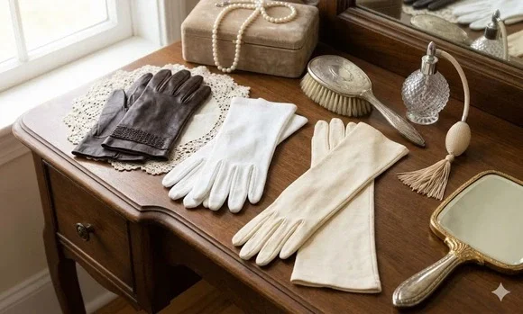 3 pairs of ladies gloves Brown Leather, White Cloth, Cream Mid Length Size Small