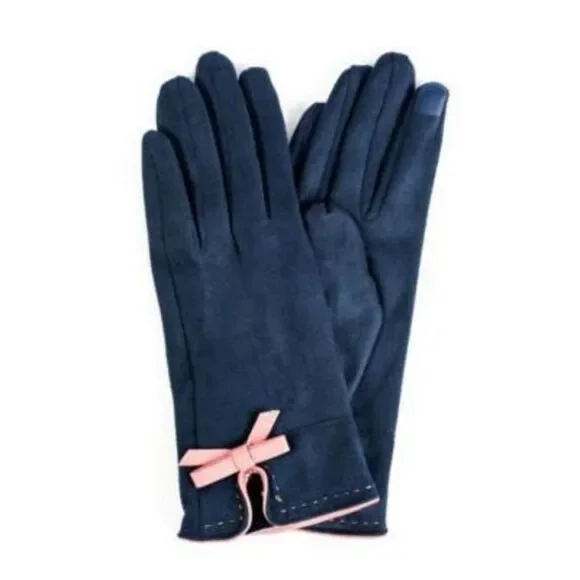 Marcus Adler Women's Navy Faux Suede Bow Touchscreen Glove One Size