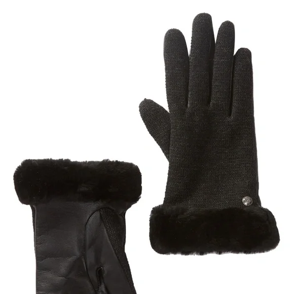 UGG TECH ENABLED KNIT LEATHER SHEARLING‎ GLOVES NEW
