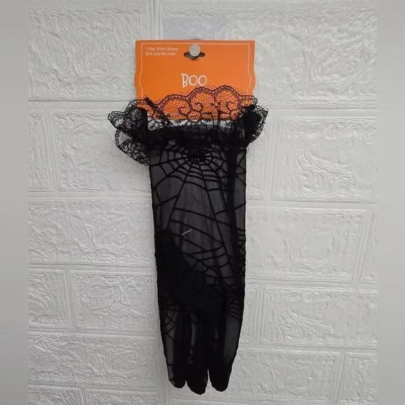 Nwt Luxary Black Halloween Lace Spider Web Gloves, Target