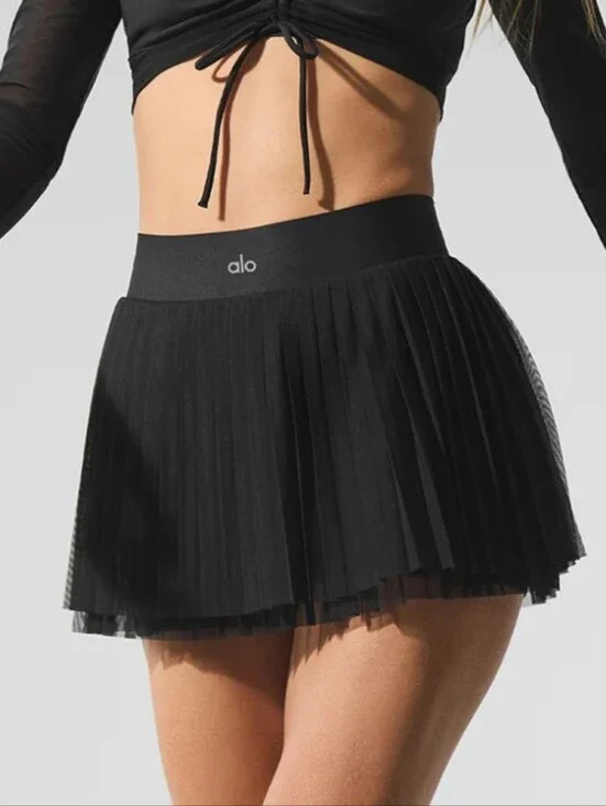 Alo Yoga Mesh Baseline Tennis Skirt Black EUC
