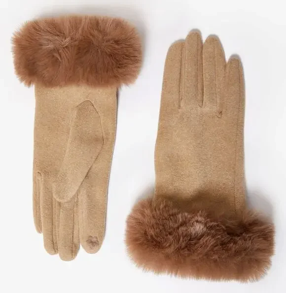NEW | Women’s Faux Fur Trimmed Fleece Lined Knit Tech Gloves