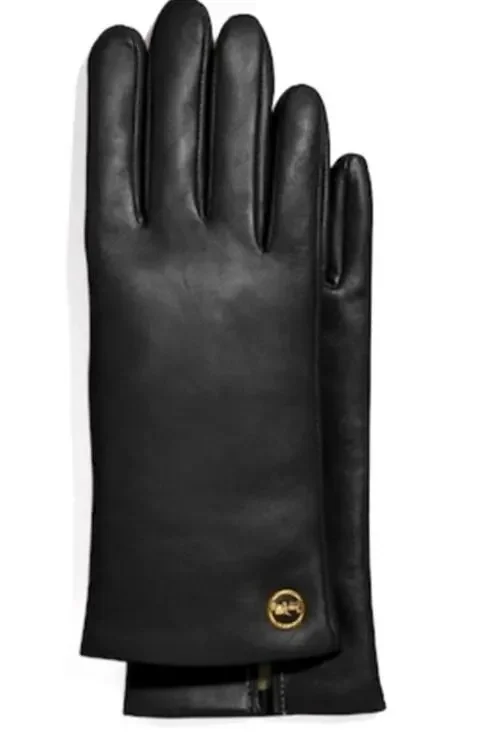 Coach Horse And Carriage Sheep Leather Tech Gloves Black Size 6.5 - F76310 New
